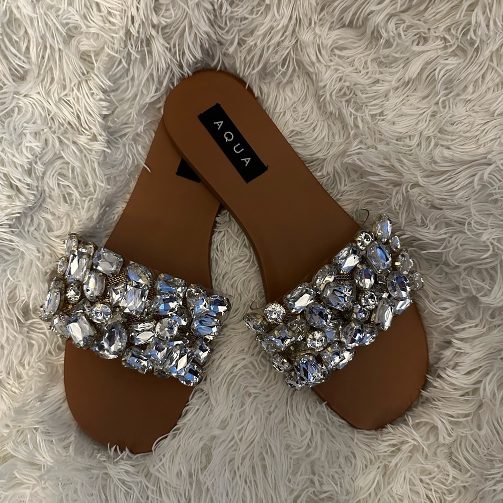 Bloomingdale’s aqua embeliished sandal